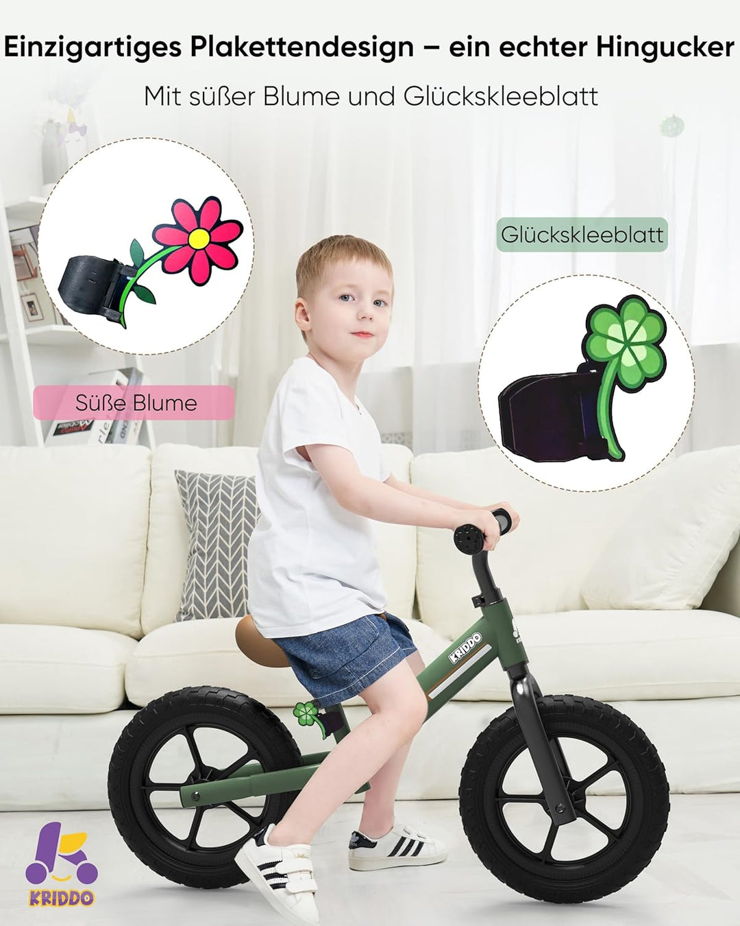 KRIDDO Laufrad ab 2 Jahren, Balancefahrrad für Kinder von 2-5 Jahren, Dual-Lager für sanftes Fahren,