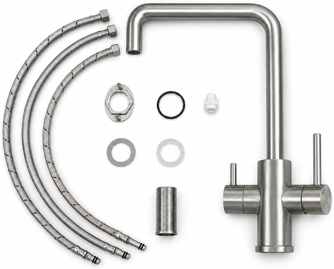 AORA® VANTO INOX 3 Wege Wasserhahn Küche aus massivem Edelstahl 304 – Küchenarmatur Hochdruck für Wa