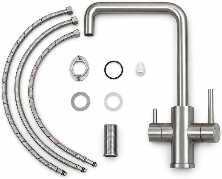 AORA® VANTO INOX 3 Wege Wasserhahn Küche aus massivem Edelstahl 304 – Küchenarmatur Hochdruck für Wa