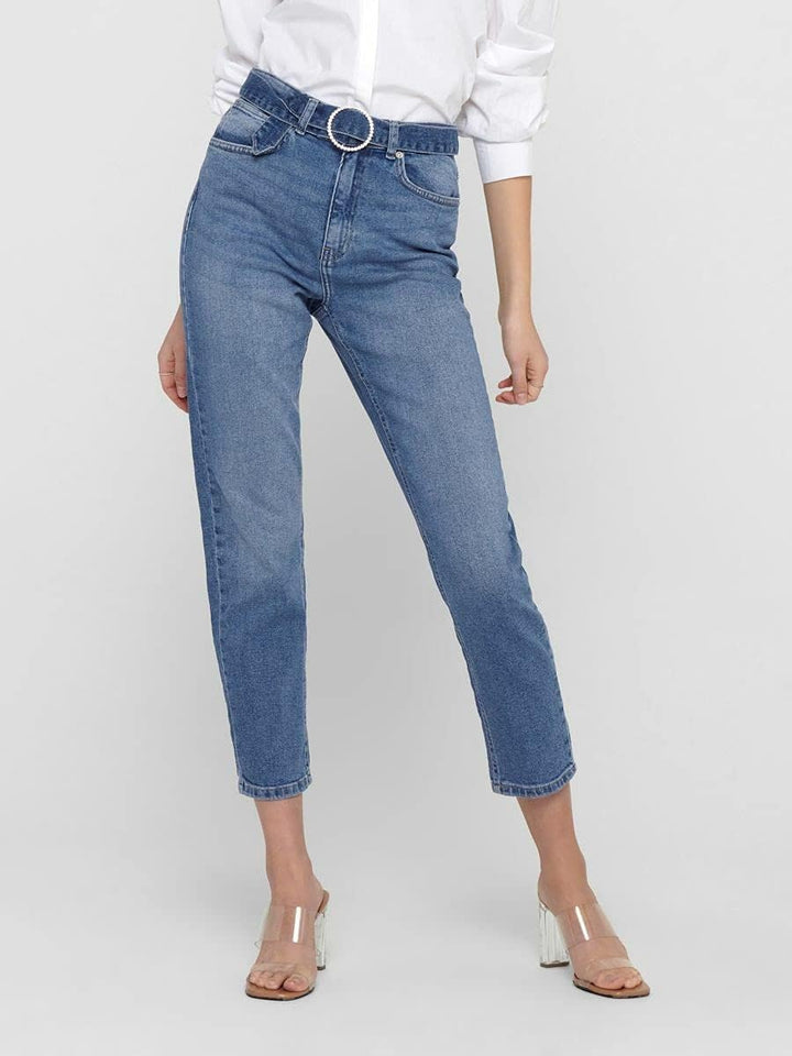 ONLY Damen Onlemily Life Hw Ankle Rs Belt DNM Bj Jeans 28W / 32L Medium Blue Denim, 28W / 32L Medium
