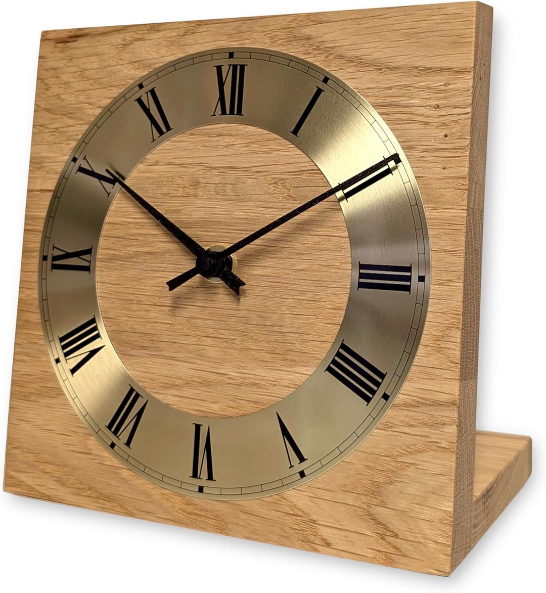 Natuhr Tischuhr Eiche Buche Holz - Knick - Massivholz Design 17,5 x 17,5 cm (geräuscharmes Quarz-Uhr