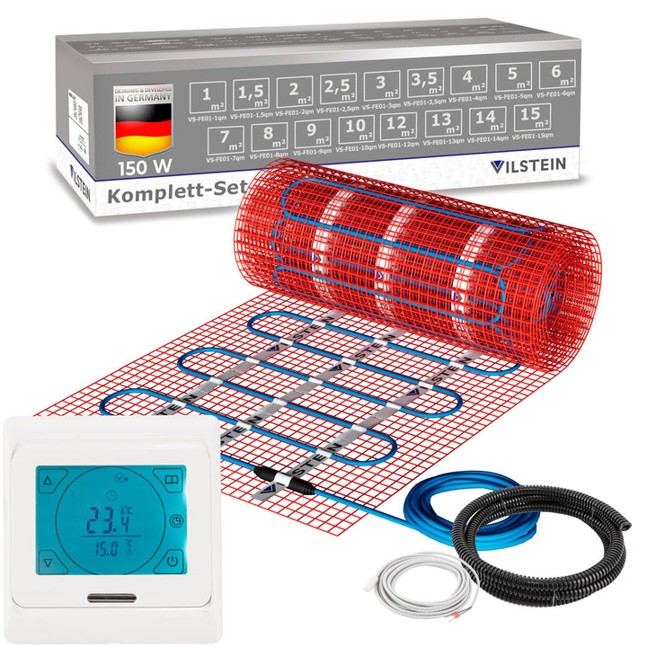 VILSTEIN Elektrische Fussbodenheizung für Fliesen Laminat und mehr I Komplett-Set I TWIN Technologie