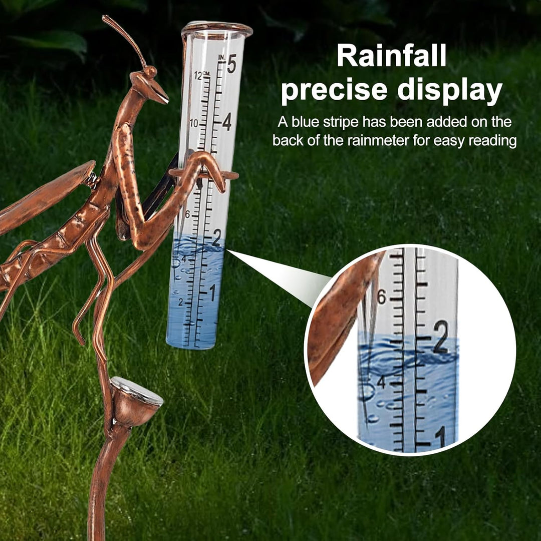 Solarbetriebener Regenmesser, Regenmesser für Garten, 61CM Niederschlagsmesser mit Erdspiess, Dekora