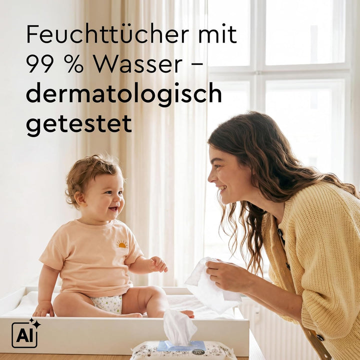 LILLYDOO Baby Feuchttücher mit 99% Wasser, 10 x 60 Stück (600 Feuchttücher), 100% plastikfreies Tuch