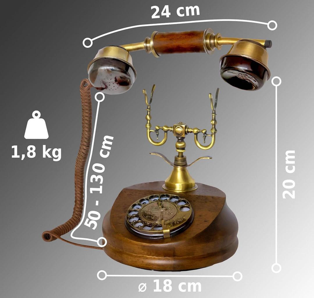 Opis 1921 Cable - Modell A - Retro Telefon aus Holz und Metall mit echter, rotierender Wählscheibe u