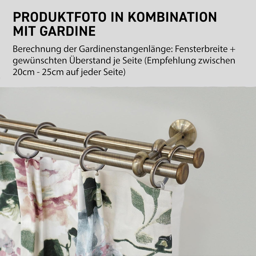 Garesa Gardinenstange Esperanca Ø 16mm, 2-läufig, Messing, antik I Rustikale Vorhangstange inkl. Rin