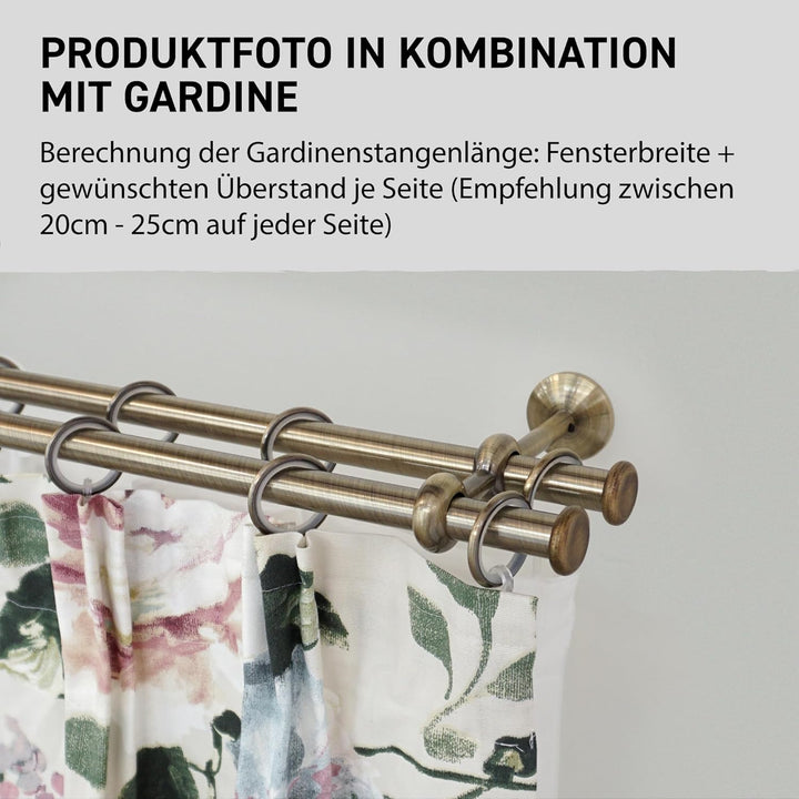 Garesa Gardinenstange Esperanca Ø 16mm, 2-läufig, Messing, antik I Rustikale Vorhangstange inkl. Rin