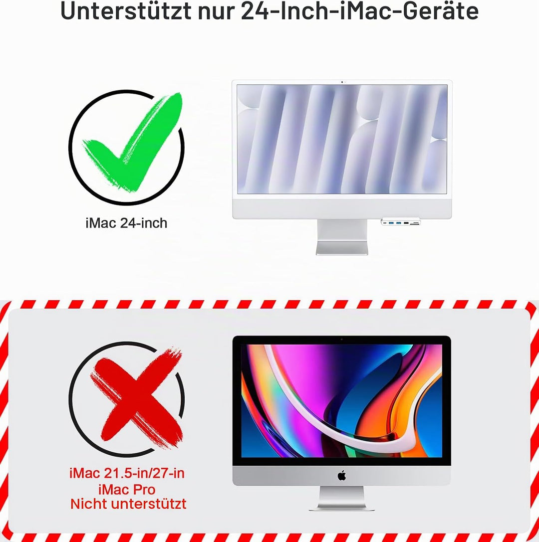8-in-1 iMac-USB-Adapter mit HDMI 4K @ 60 Hz, USB 3.0 5 Gbit/s, SD/TF-Kartenleser, USB-C-Dock für iMa