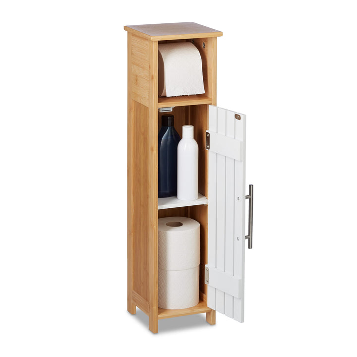 Relaxdays Toilettenpapierhalter stehend, Badezimmeregal HBT: 71x18x20 cm, MDF & Bambus, WC Papier Sc
