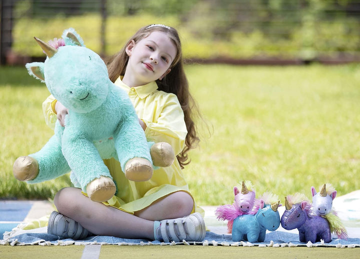 MorisMos Einhorn Kuscheltier gross, 55cm riesen Einhorn Mama mit Babys im Bauch, grosses Plüschtier