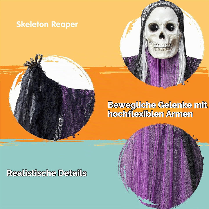 JOYIN 3 Stück Halloween-Skelett-Sensenmann-Dekoration zum Aufhängen, EIN 134 cm grosses Halloween-Sk
