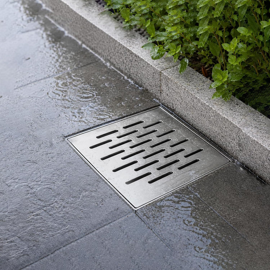 Edelstahl Bodenablauf mit Rahmen, 150x150x20MM Abflussgitter Quadratisch, Bodenablaufabdeckung rutsc