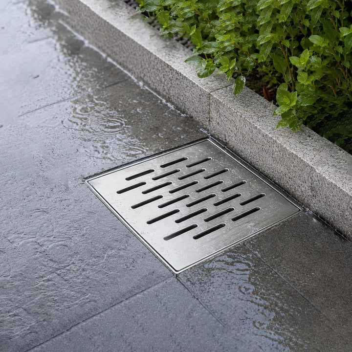 Edelstahl Bodenablauf mit Rahmen, 150x150x20MM Abflussgitter Quadratisch, Bodenablaufabdeckung rutsc