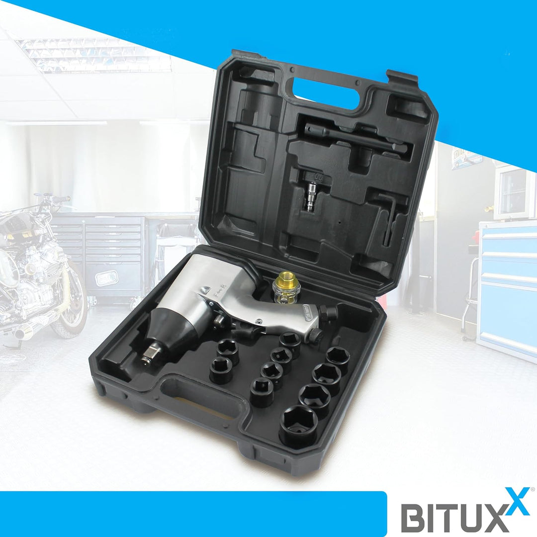 Bituxx® Druckluft Schlagschrauber Radschrauber Set 17-teilig mit Transportkoffer Pneumatik Luftdruck