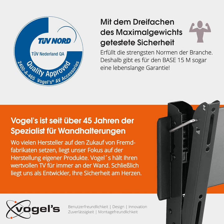 Vogel's BASE 15M neigbare TV-Wandhalterung für 32-55 Zoll (81-140 cm) Fernseher, Max. 30 kg, Halteru
