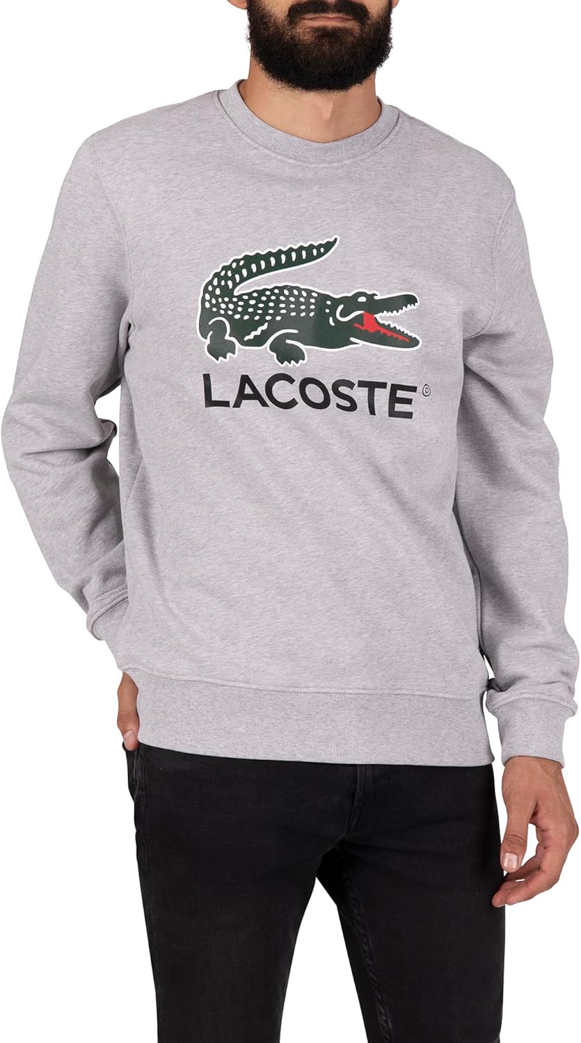 Lacoste Herren Sweatshirt SH1281, Männer Pullover,sportlicher Sweater,Logo XXL Silver Chine (Cca), X