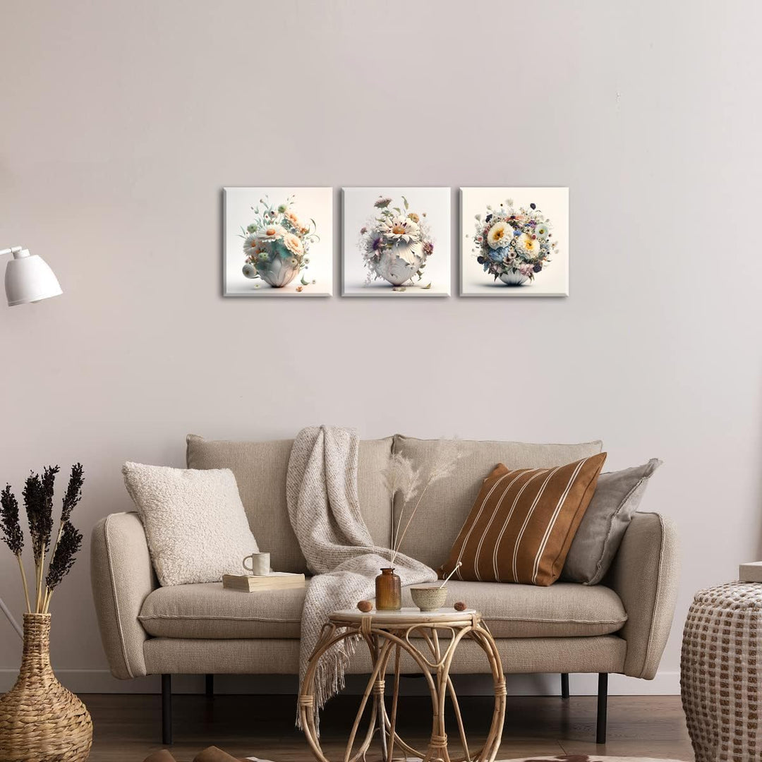 Piy Painting Leinwandbilder Blumen in einer Vase bilder 3er 30x30cm Leinwand Wandbilder Mit eingebau