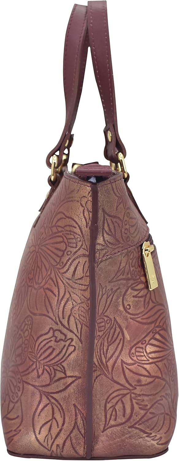 Anuschka Women's Echtleder Medium Tote - Handbemalte Handwerkskunst Tooled Butterfly Wine, Tooled Bu