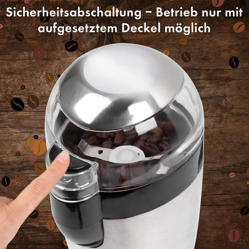 Clatronic® elektrische Kaffeemühle | Edelstahlschlagmesser | Fassungsvermögen 40 Gramm | Aromaschutz