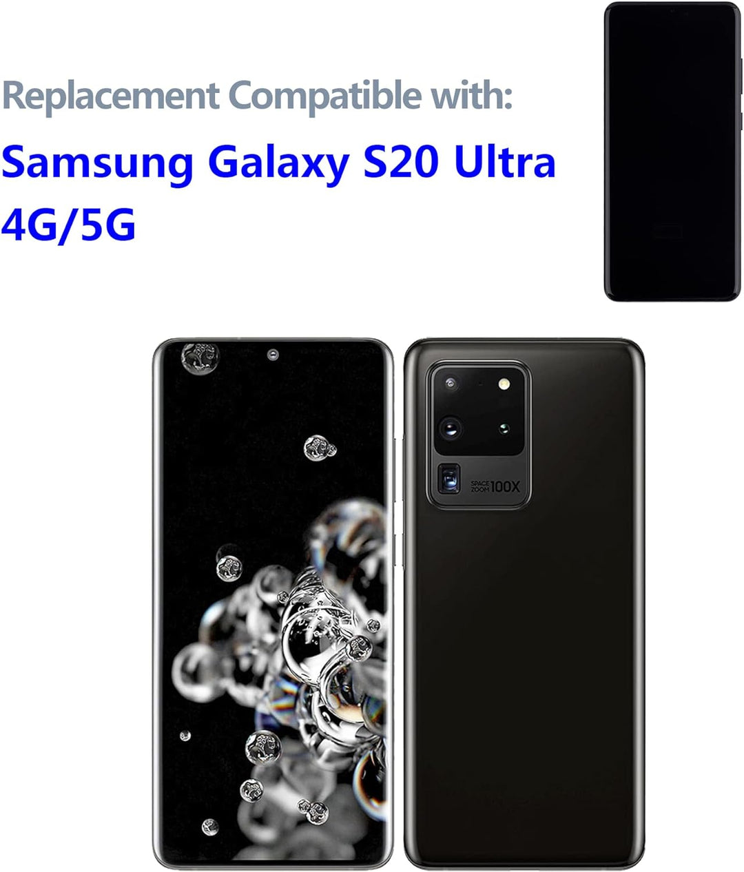 swark Dynamic AMOLED 2X Kompatibel mit Samsung Galaxy S20 Ultra 4G & 5G SM-G988 (Schwarz mit Rahmen)