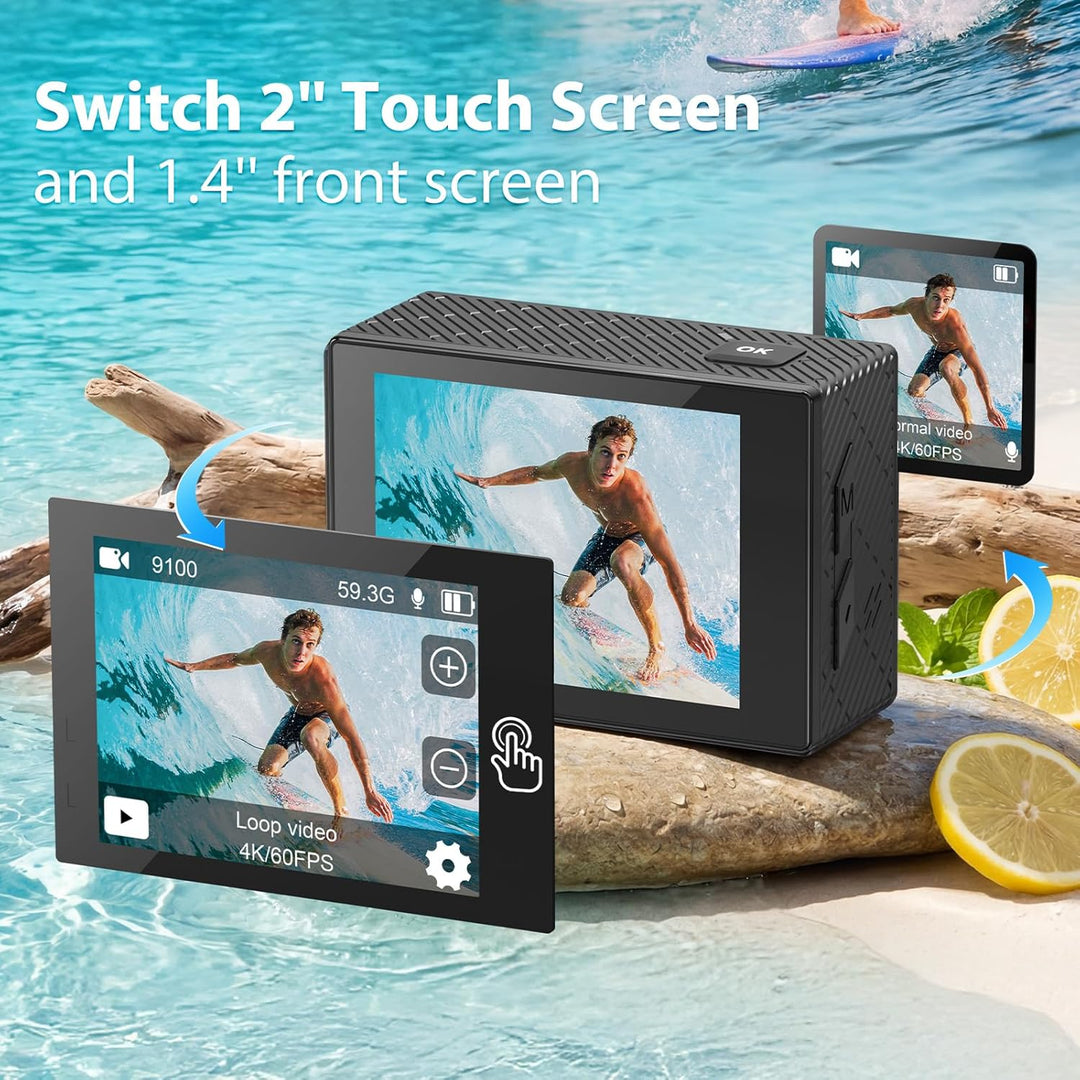 Actioncam 4K 60FPS WiFi Unterwasserkamera 40MP 40 Meter wasserdicht mit Touchscreen, 170° Weitwinkel