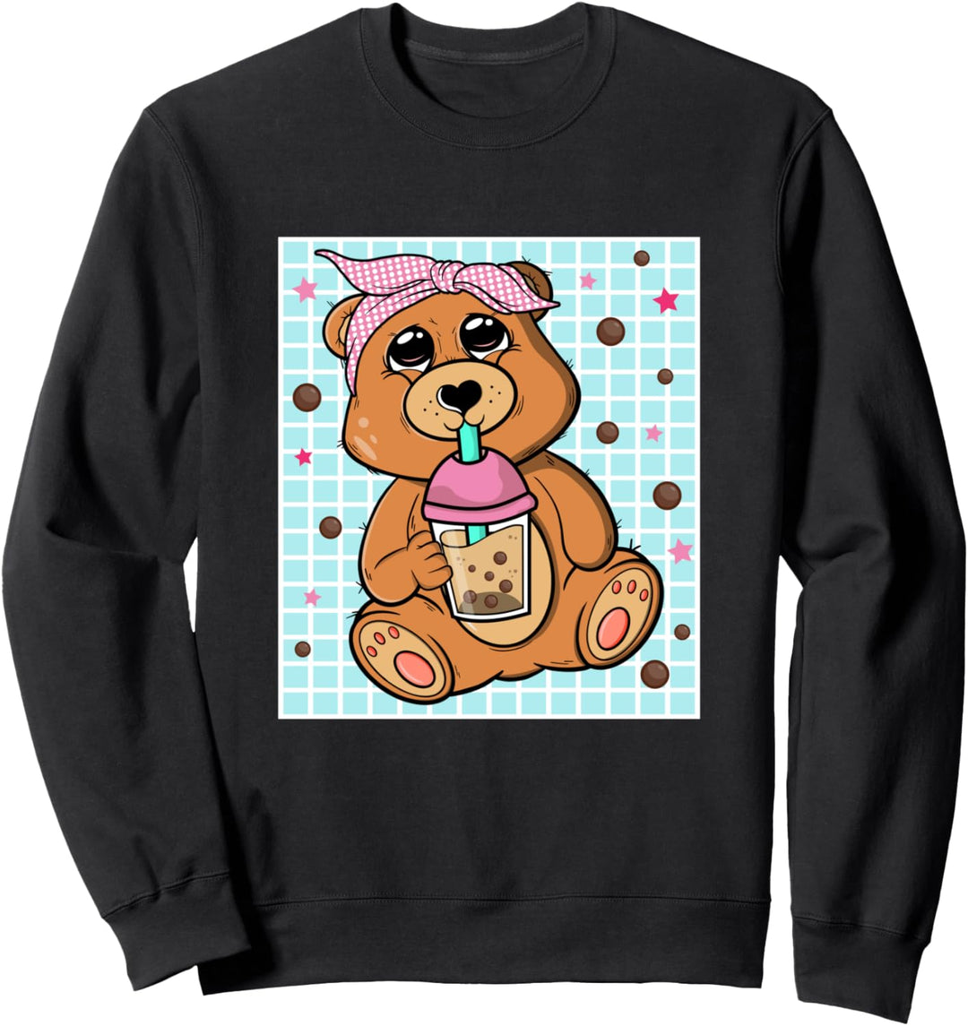 90s Retro Anime Kawaii Boba Tapioca Perlen Bubble Tea Bär Sweatshirt