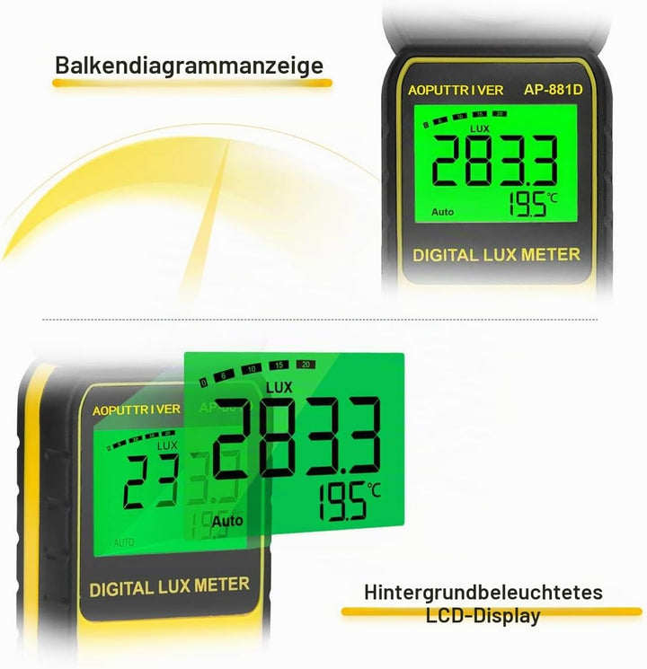 AOPUTTRIVER Digital Luxmeter, Belichtungsmesser, Tragbare Photometer AP-881D Lichtmesser mit Bereich