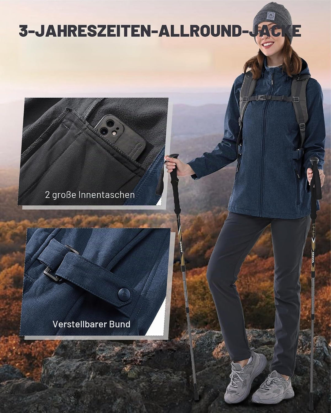 Outdoor Ventures Damen Softshelljacke Kurze Gefütterte Funktionsjacke Wasserdichte Übergangsjacke mi