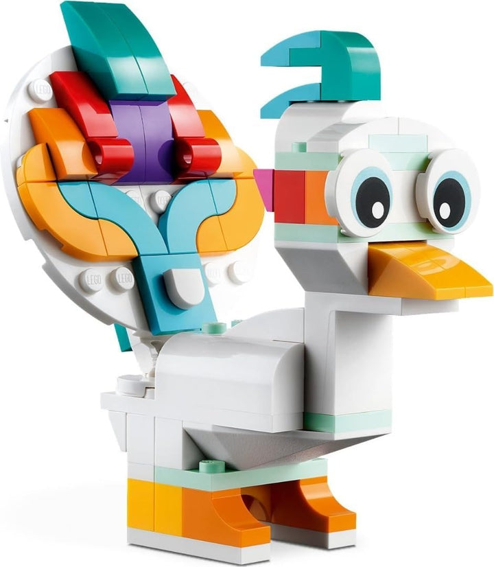 LEGO 31140 Creator 3in1 Magisches Einhorn Spielzeug, Seepferdchen, Pfau, Regenbogen-Einhorn-Tierfigu
