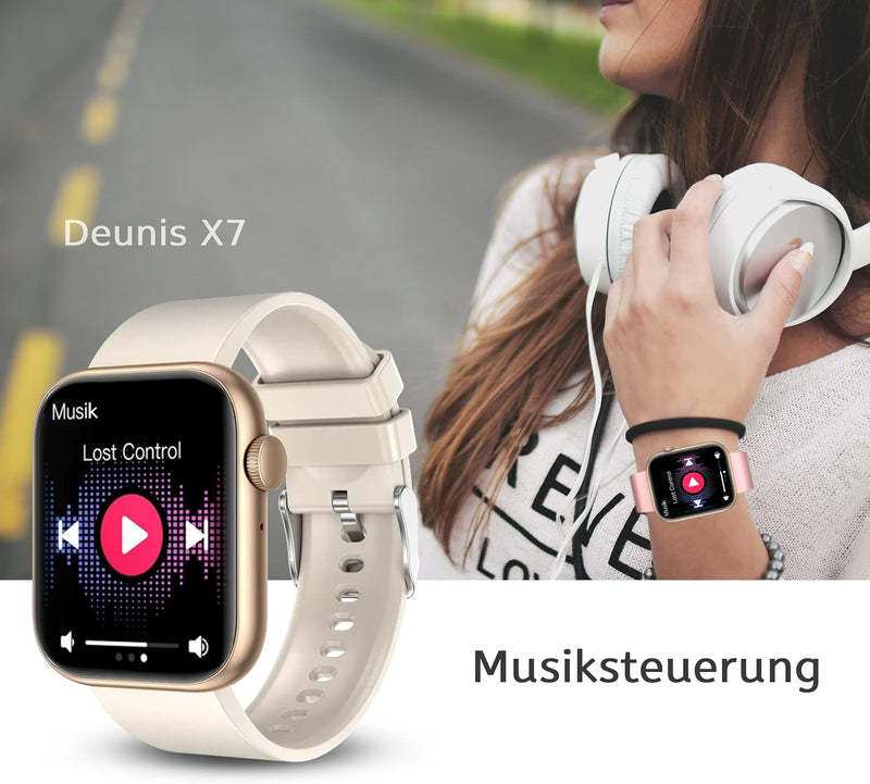 Deunis X7 Smartwatch mit Telefonfunktion 1,85 Zoll Damen Herren, Fitness Tracker, Schlafmonitor, Sch