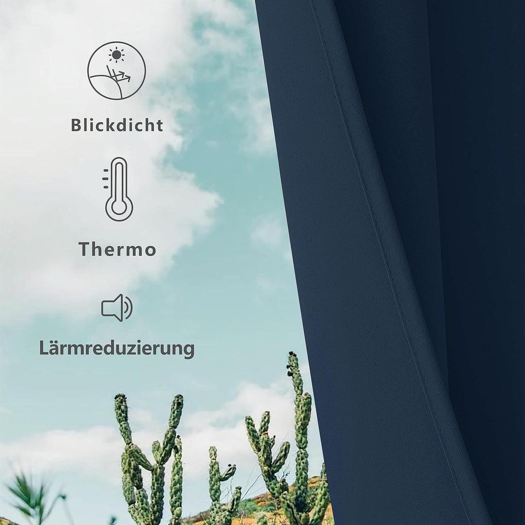 CUCRAF Verdunklungsvorhänge Thermovorhang Kälteschutz 2er Set H183 x B117cm Vorhänge mit Ösen Navy B