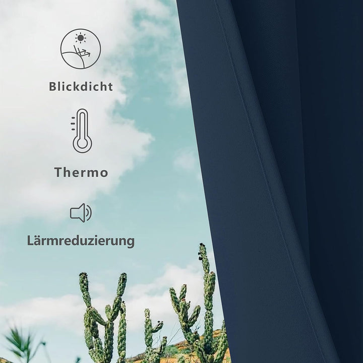 CUCRAF Verdunklungsvorhänge Thermovorhang Kälteschutz 2er Set H183 x B117cm Vorhänge mit Ösen Navy B