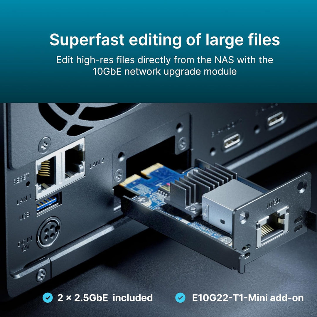Synology Erweiterbares NAS-Kit mit 5 Schächten, DS1525+ AMD RyzenCPU mit 8 GB Speicher, 2,5 GbE Stan