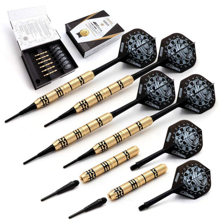 CUESOUL Jazz-Metal 19g Soft Tip Dart Set aus schwarz beschichtetem Messing mit integrierten AK5 Flig