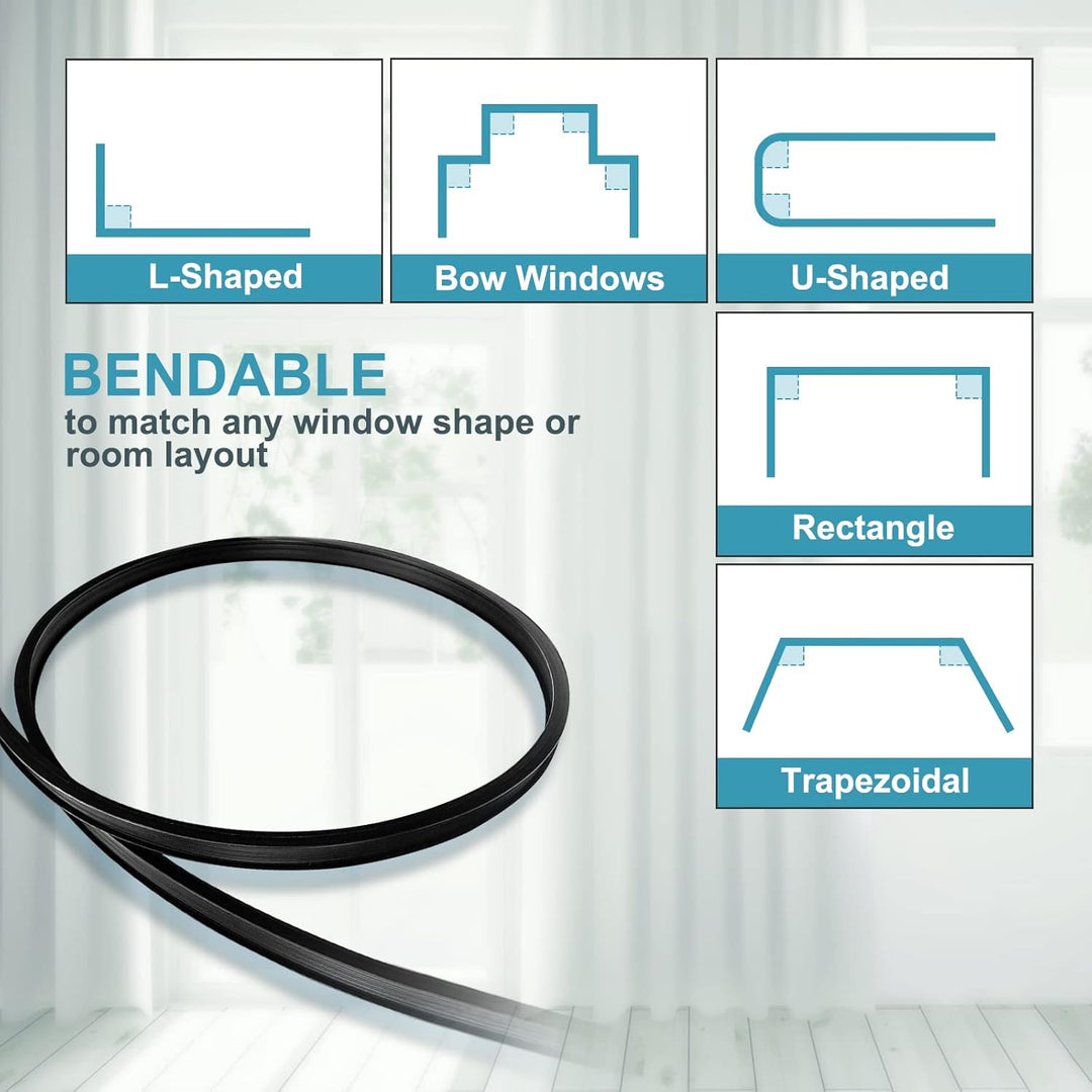Deckenvorhangschiene, flexible Vorhangschiene, Deckenwand, schwarz, biegbar, montiert, strapazierfäh