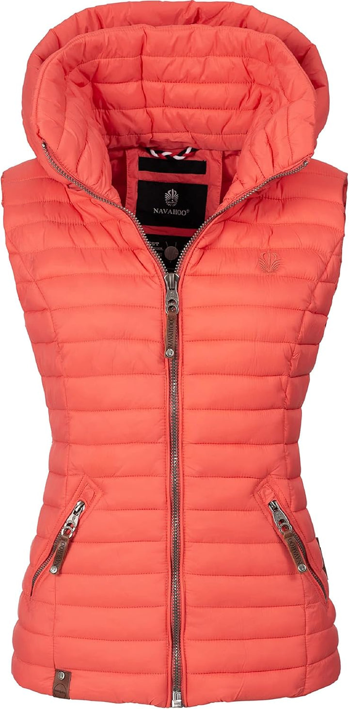 Navahoo Damen Übergangsjacke leichte Steppweste mit Abnehmbarer Kapuze Shadaa XS-3XL XS Coral, XS Co