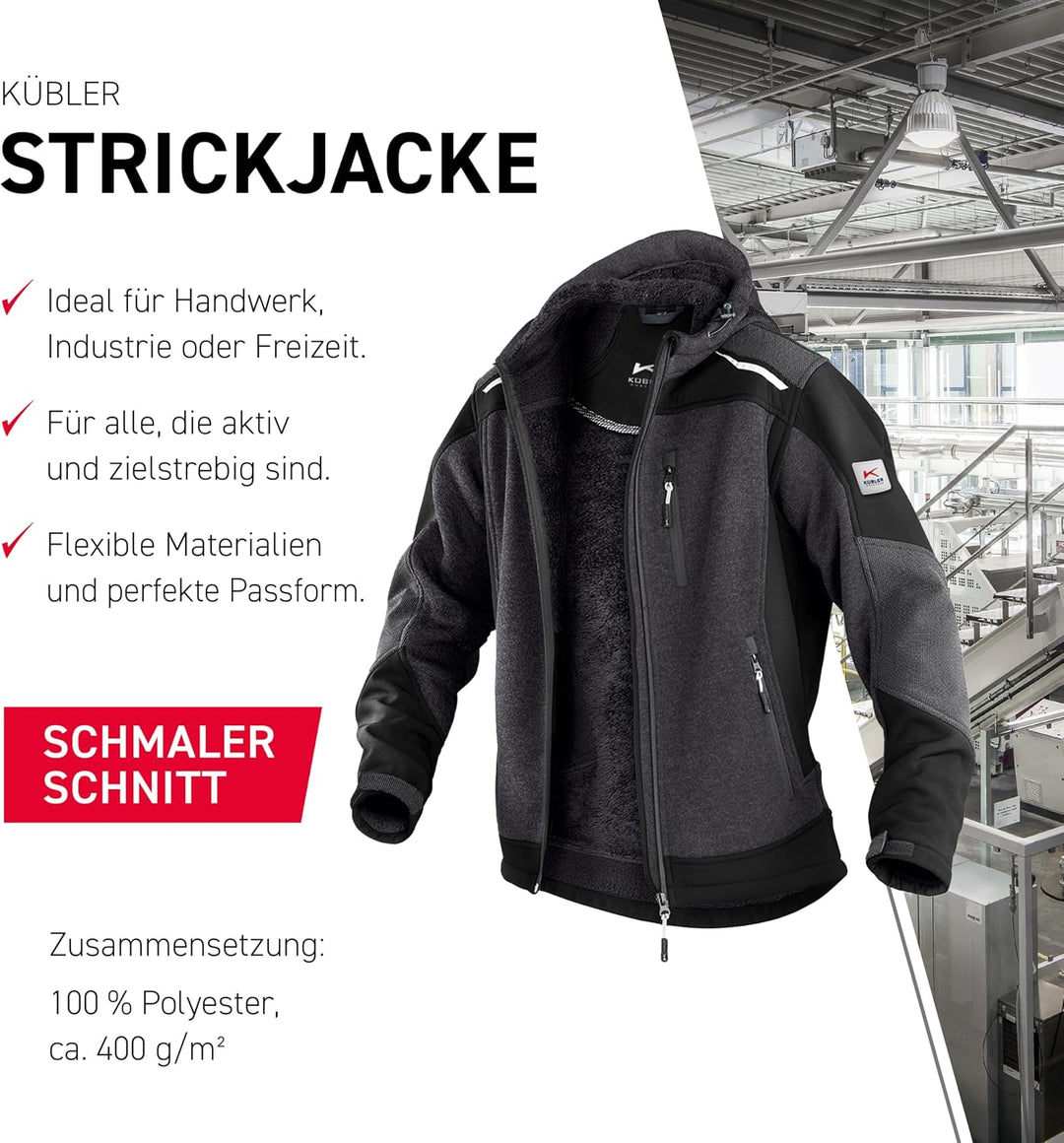 KÜBLER Workwear KÜBLER Weather Strickjacke grau, Grösse XL, Unisex-Strickjacke aus Mischgewebe, Funk