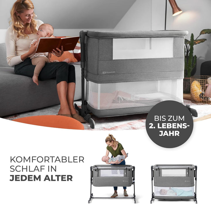 Kinderkraft NESTE GROW 3 in 1 Babybett, Beistellbett baby, Kinderbett ab Geburt für 2 Jahre, mit Mat