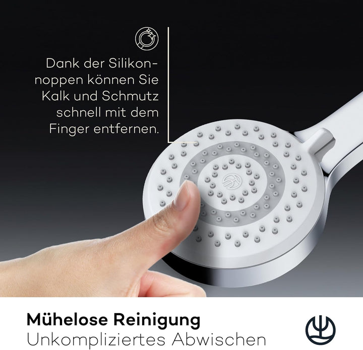 KLUDI-X1 Universal Duschkopf mit Schlauch, Duschbrause optional wassersparend mit 3 Strahlarten (Bod