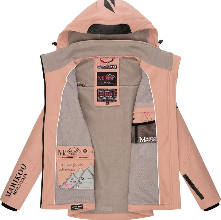 MARIKOO Damen Softshelljacke wasserdichte Funktionsjacke mit Abnehmbarer Kapuze Mount-Cho-Oyu, XS Ro