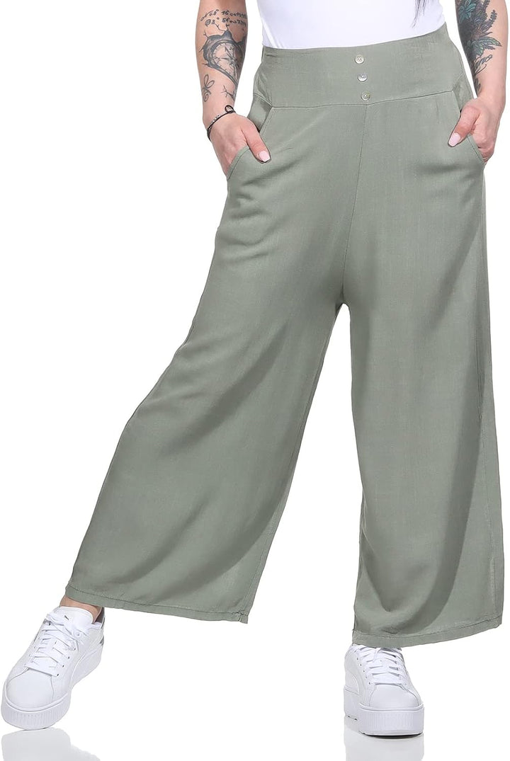 ZARMEXX Damen Hose Marlenehose Palazzo luftige Sommerhose Boho Hippie 7/8 Schlaghose 36-40 Armee, 36