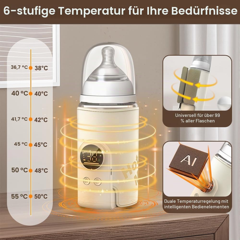 Flaschenwärmer Baby Unterwegs, Tragbarer Baby Flaschenwärmer mit LCD-Display 8000mAh Milchwärmer Bab