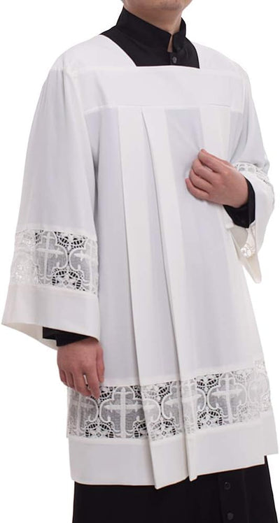 BLESSUME Klerus Alb Katholischer Kanzel Plissiertes Liturgisches Kirchengewand XL Weiss, XL Weiss