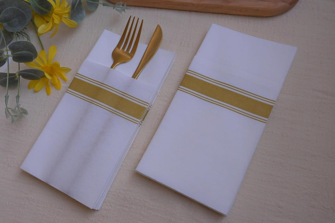 DADAWU Einweg-Servietten, Stoff, wie mit integrierter Bestecktasche, Hochzeit, Party, Leinengefühl,