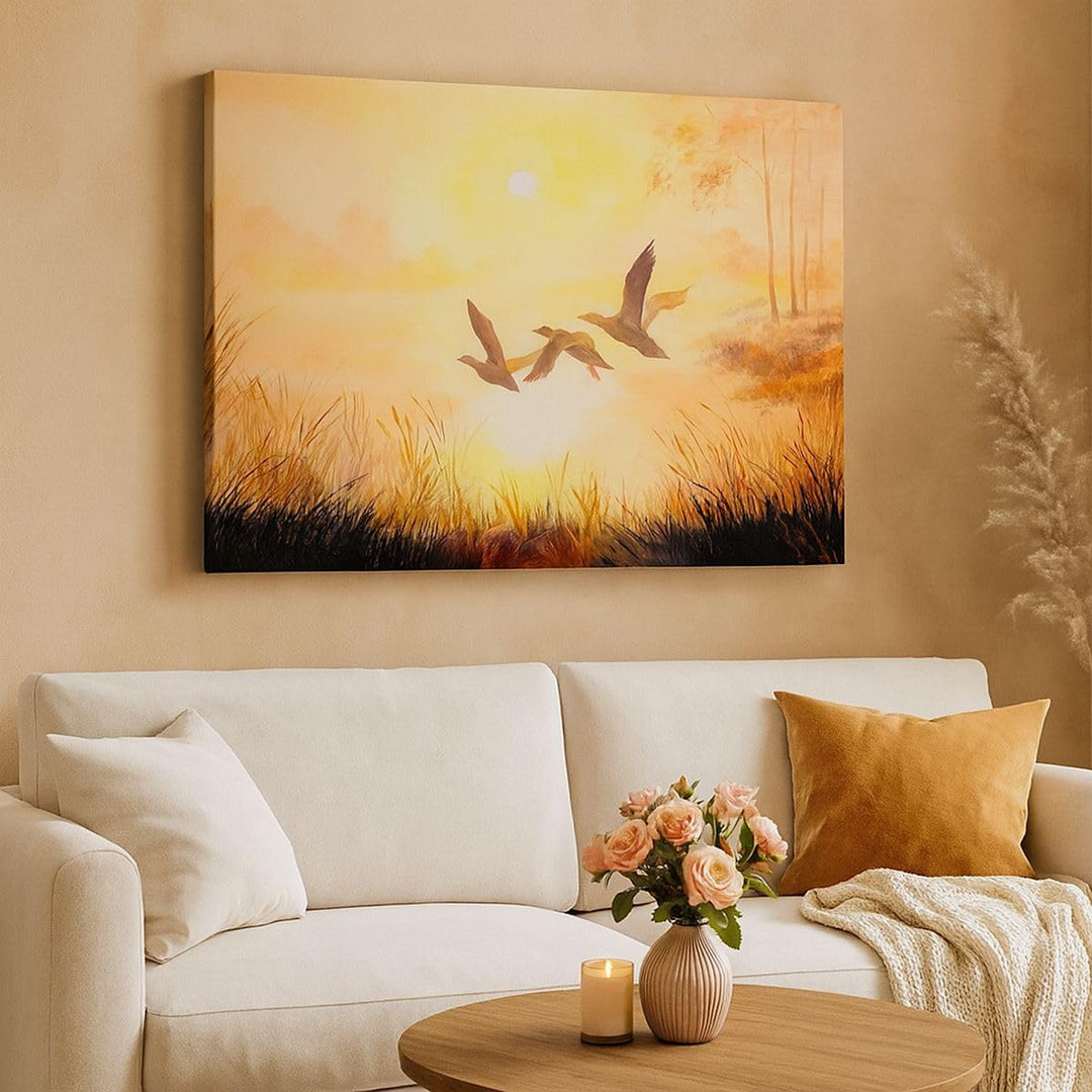 Bilder auf Leinwand 100x70cm Leinwandbild mit Rahmen Vogel Natur Wasser Gross Wanddeko Bild Schlafzi