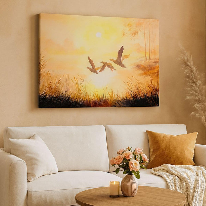 Bilder auf Leinwand 100x70cm Leinwandbild mit Rahmen Vogel Natur Wasser Gross Wanddeko Bild Schlafzi