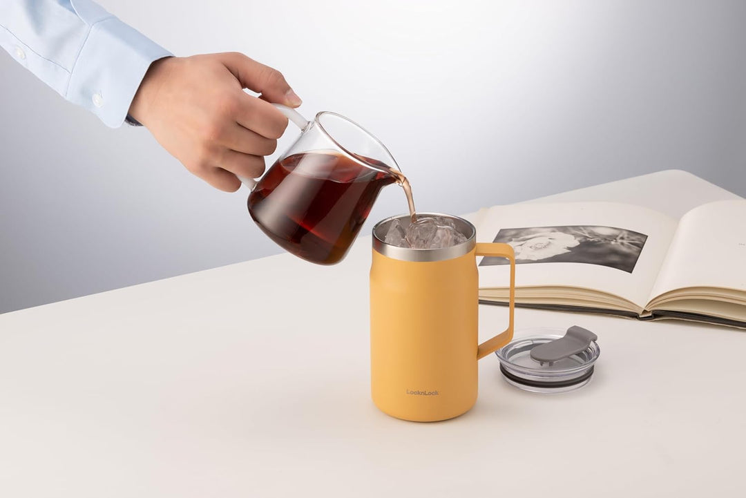 LocknLock Metro Becher Premium 18/8 Edelstahl doppelwandig isoliert mit Griff, perfekt für Tisch mit