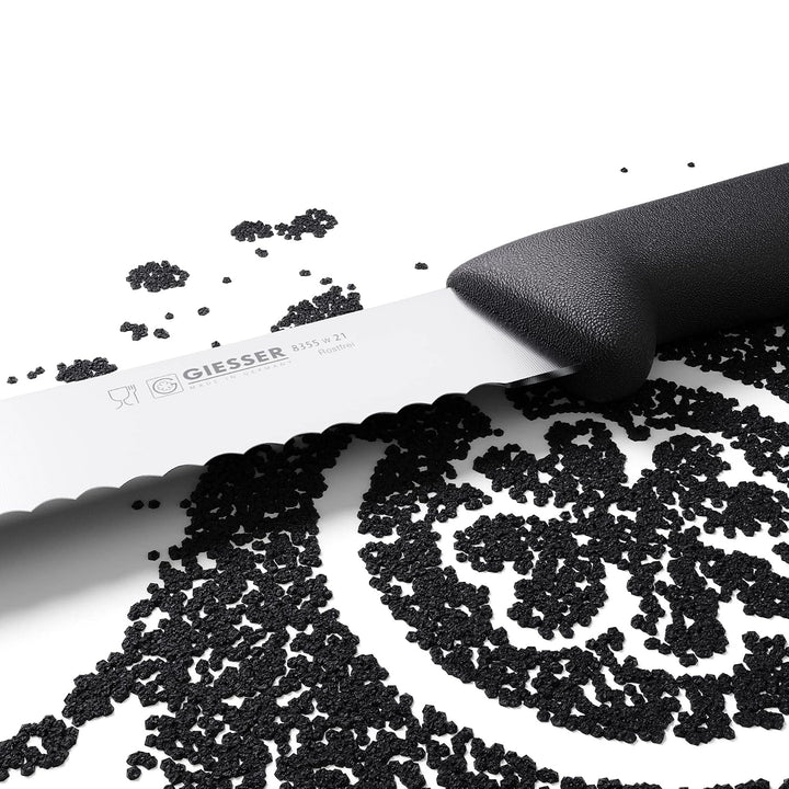 Giesser seit 1776 - Made in Germany - Brotmesser schwarz, Basic Black, Klinge 21 cm, Wellenschliff,