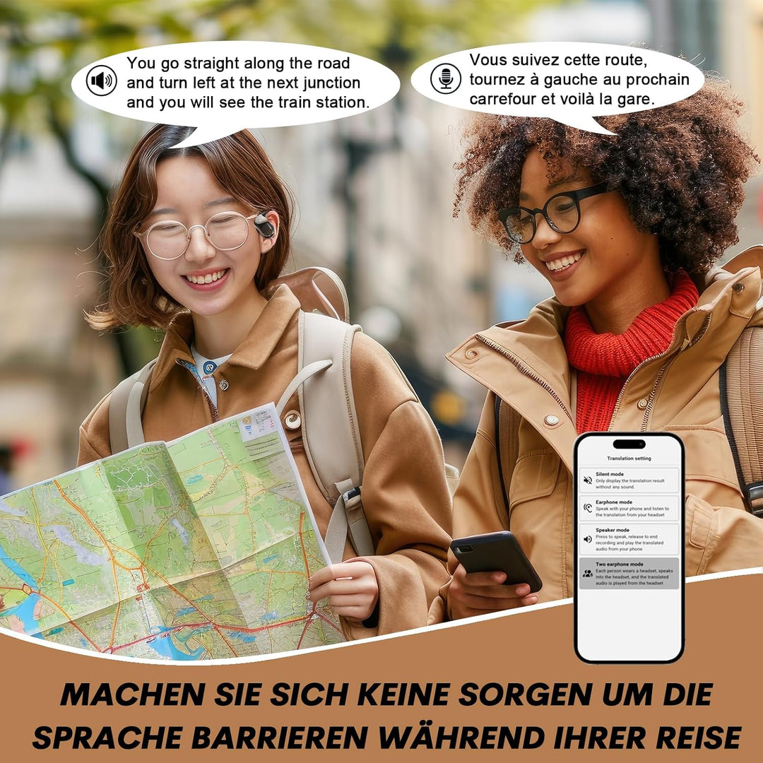 Xmenha AI Translation Earbuds mit Touchscreen Open Ear Übersetzer Kopfhörer kabellos Bluetooth Sport