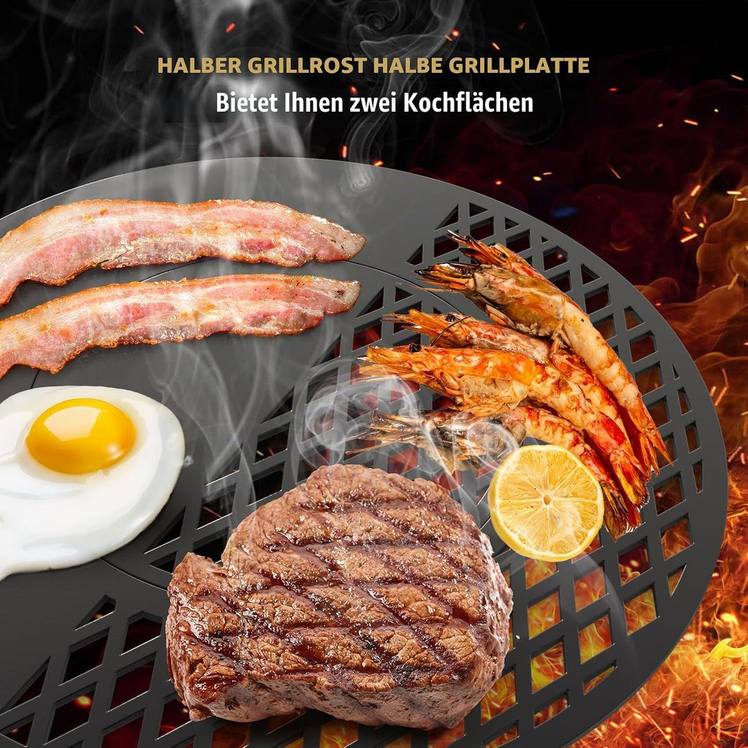 Onlyfire Rund Grillrost, Ø 54,5 Plancha, Rundrost mit Herausnehmbarem Rundeinsatz, Grillplatte für W